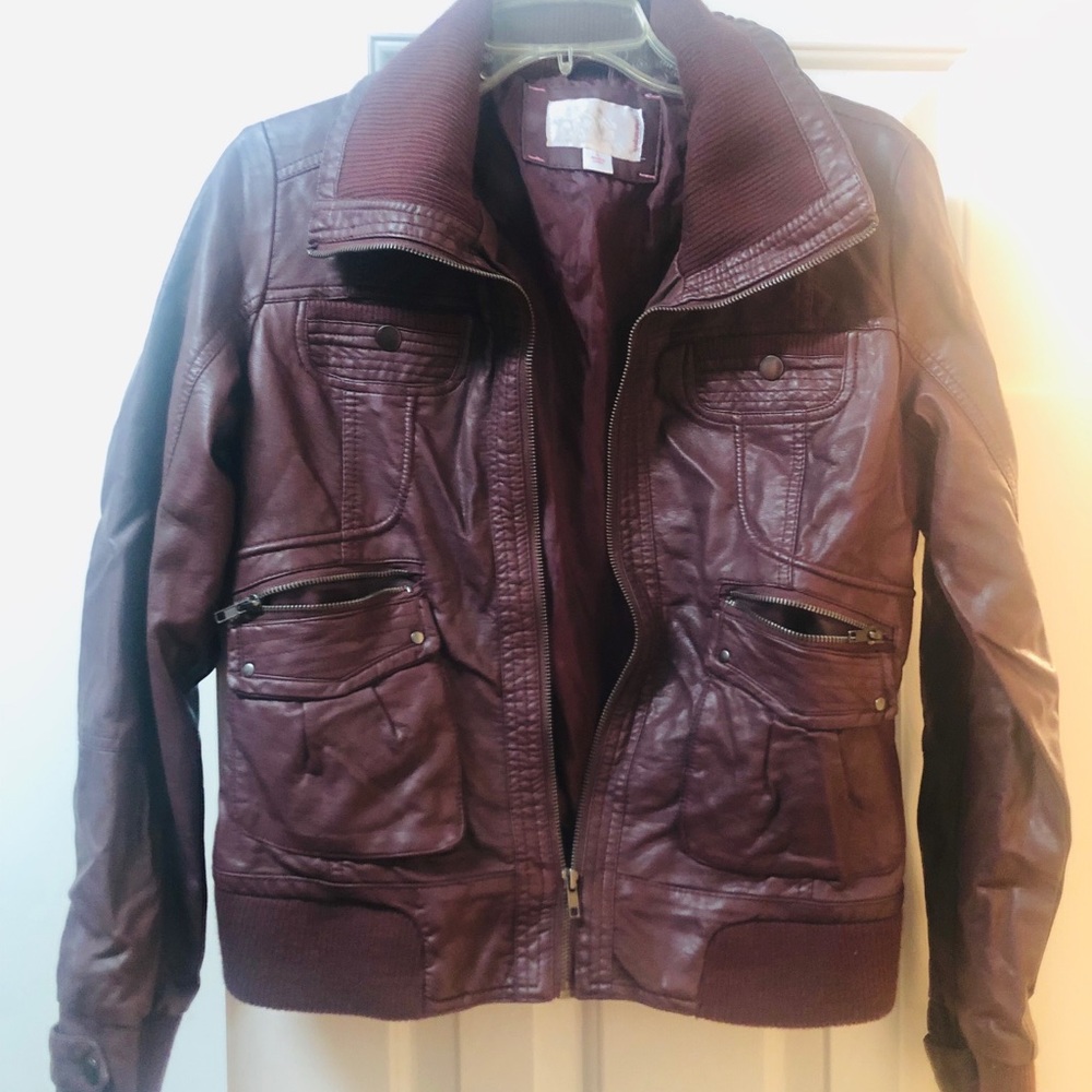 Faux leather burgundy leather